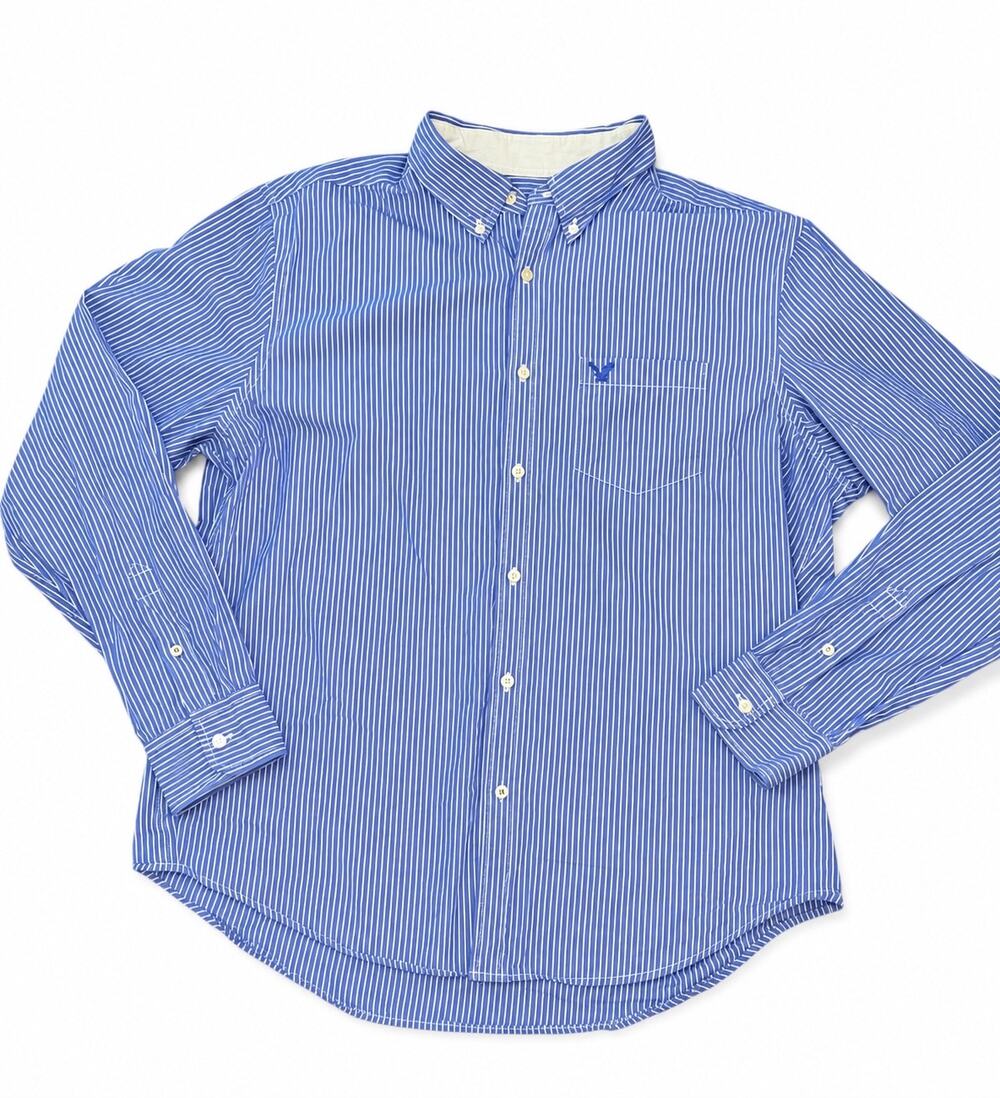 American Eagle Outfitters Blue Striped Classic Fit Cotton Button Down Shirt XL